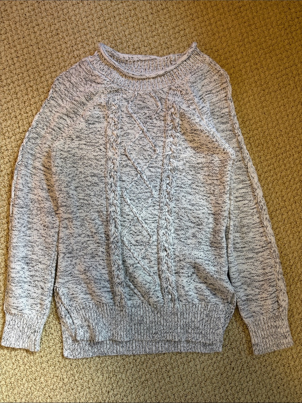 Roots Kids’ Cable Knit Pullover Sweater Heathered Gray & White XXL